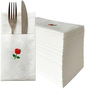 JINYUDOME Dinner Napkins Disposable, Elegant Disposable Napkins for Wedding Party, Decorative Linen Feel Napkins with Built-in Flatware Pocket, Absorbent & Soft, Pack of 50