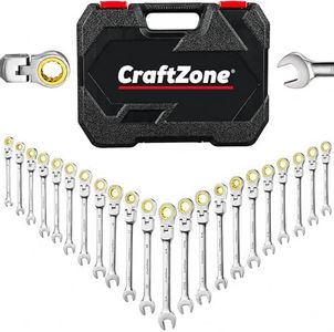 22-Piece Flex Head Ratcheting Wrench Set, SAE & Metric Combination Wrenches, 180° Flexible Head, 72-Tooth Ratchet Gear for Tight Spaces, Professional Mechanics Hand Tool Set, 1/4”-3/4” & 6-18mm