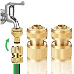 Uni-Fine 2 Pieces 1/2 Inch Garden Hose Quick Connector Brass Quick Hose End Connector Garden Hose Nozzle Connect Kit for Kitchen Garden Outdoor Hose Pipe Tool