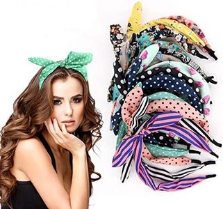 6 Pcs Colorful Headbands, Fashion Floral Polka Dot Stripe Hair Bow Headbands Randomly, Lovely Ears Hairbands Knot Hair Bands Hair Accessories for Women, Girls
