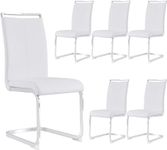 AISYKOD Dining Chairs Set of 6, Modern Dining Room Chair with Faux Leather Upholstered Seat High Back & Sturdy Chrome Silver Legs, Sillas De Comedor Chair for Dining Room, Kitchen,Living Room,White