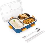 coku Stainless Steel Adult Bento Box, Leak-Proof Lunch Box 3 Compartments with Spoon & Chopstick BPA-Free, Reausable Lunch Box for Office Men, Women, Girls & School Kids (Blue)