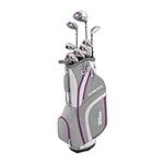 Wilson Amazon Exclusive Beginner Complete Set, 9 golf clubs with cart bag, Women's (left hand), Stretch XL, White/Grey/Purple, WGG157556