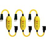 Electriduct GFCI Inline with 18" Single Outlet Cord UL Outdoor Waterproof 15 Amp 12 Gauge Auto Reset GFI Adapter (3 Pack)