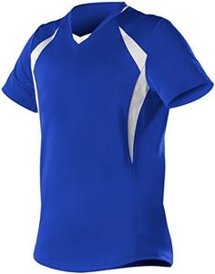 Alleson Ahtletic Girls Plaited Knit Fast pitch Softball Jersey, Royal/White, Large