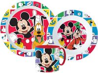 Mickey Cartoon Character Dinner Tableware Set 3pcs Plate, Bowl & Mug, BPA Free re-usable Plastic Microwave Safe (Mickey)