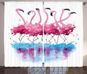 Ambesonne Animal Curtains, Flamingos Love Birds Feather Romance Brushstroke Splash Watercolor Effect, Living Room Bedroom Window Drapes 2 Panel Set, 108" X 84", Aqua Pink