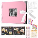 DazSpirit Scrapbook Photo Album 29.5 X 21 Cm Couples Scrapbook With 60 Pages, For 160 Pictures, Includes 6 Metallic Colour Markers, 6 Stickers and 2 templates, For Birthday And Wedding (Pink)