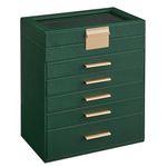 SONGMICS Jewelry Box with Glass Lid, 6-Layer Jewelry Organizer, Forest Green and Gold Color UJBC171C01