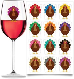 Drink Markers - Static Cling Glass Stickers - Reusable Wine Clings - Thanksgiving Turkey (Static Cling, Set of 12)