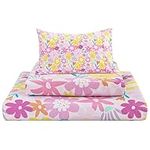 Viviland Kids Twin Sheet Set - Girls Pink Floral Twin Sheet Set - Kids Toddlers Twin Microfiber Single Fitted Sheets and Pillowcase - Colorful Flowers Printed