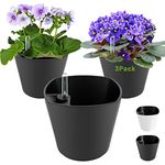 Self Watering Planters for Indoor Outdoor Plants 7 inch Flower Pot with Water Level Indicator Grey 3 Pack African Violet Self Watering Pots for All Orchid agave etc. House Plant Plastic Planter