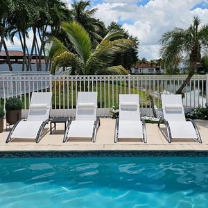 PURPLE LEAF Patio Oversized Chaise Lounge Chair Set with 2 Side Table Pool Adjustable Recliner Chairs for Outside Beach Outdoor Sunbathing Tanning Poolside Lounges