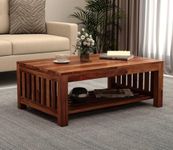JB Art Wood Coffee Table for Living Room | Coffee Table with Shelf Storage, Drawing Room & Office | Honey Finish