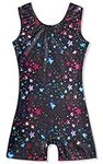 uideazone Girls Black Gymnastics Leotards Kids Star Sparkle Ballet Dance One-Piece Bodysuit Athletic Quick Dry Bodysuit Outfits with Shorts 3T 4T