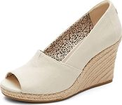 TOMS Womens Michelle Canvas Peep Toe Wedge Heels Beige 9.5 Medium (B,M)