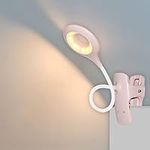 Akynite 3W Rechargeable Clip on Desk Lamp Dimmable, 3 Colour & 3 Brightness, 28 LED Touch Control Bedside Lamp Flexible, Small Battery Powered LED Book Reading Light Clip on Bed for Kids, Pink