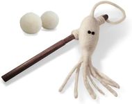Earthtone Solutions Wool Cat Toys - Felted Wool White Octopus Squid Fish Wand Toy Plus 2 Felt Ball Toys for Indoor Cats and Kittens