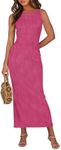 PRETTYGARDEN Womens Spaghetti Strap Bodycon Maxi Dress 2025 Summer Textured Sundress Elegant Wedding Guest Cocktail Dresses (Rose Red,XX-Large)