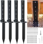 CKLT 4-Pack Fence Post Repair Kit Heavy Duty 32in Fence Post Anchor Thickened 13 Stainless Steel Screw-Connected Sturdy Fence Mender for Repairing Tilted and Broken Wooden Fence Post, Black