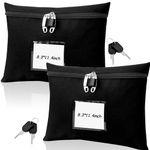 Cash Bag with Lock and 2 Keys Money Bag For Cash With Lock 11.4 * 8.3inch Money Bank Deposit Bag Money Bank Deposit Bag With Zipper Canvas Documents Bag For Bank Deposits Personal (Black 2 Pack)