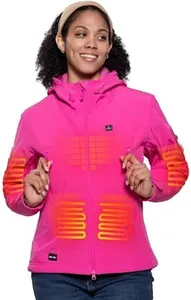DEWBU Heated Jacket for Women with 12V Battery Pack Winter Outdoor Soft Shell Electric Heating Coat, Women's Rose Red, M