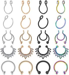 D.Bella Fake Septum Piercing Faux Nose Rings Hoop Stainless Steel Faux Lip Ear Nose Septum Ring Non Piercing Clip On Nose Hoop Rings Body Piercing Jewelry