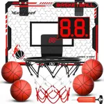 EagleStone Mini Indoor Basketball Hoop with Scoreboard,4 Balls & Pump,Over The Door Bedroom Office Basketball Hoop for 6 7 8 9 10 11 12+ Year Old Kids Boys Birthday