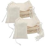 BELLE VOUS 50 Pack Small Natural Cotton Muslin Drawstring Produce Storage Bags - 10 x 15cm/4 x 6 Inches - Reusable, Biodegradable & Eco-Friendly Canvas Bags - Wedding & Party Gift Bag & Crafts Pouch