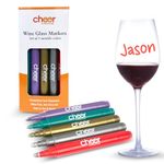 Cheer Collection Metallic Wine Glass Markers, Dry Erase Markers, Washable Wine Glass Marker Pens, Quick Dry Markers for Glasses, Ceramics, & Mirrors, Great for Weddings, Banquets & Parties, Set of 5