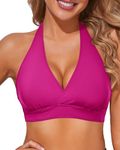 Tempt Me Women Halter Bikini Top Push Up Swimsuit Top Only, Pink Purple, Medium