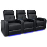 Valencia Verona Home Theater Seating | Premium Top Grain Italian 9000 Leather, Power Recliner, LED Lighting (Row of 3, Black)