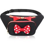 Cute Disney Fanny Pack for Women Teen Girls Minnie Bowknot Polka Dot Fanny Packs Cartoon Hiking Waist Bag Travel Waist Pack Crossbody Belt Bags Little Kid Outdoor Waist Packs, Black, 12.5 x 5.5