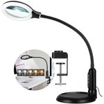 TOMSOO 10X Magnifying Glass with Light and Clamp, 5 Color Modes Stepless Dimmable Lighted Magnifier with Stand, Flexible Gooseneck LED Desk Lamp Hands Free for Craft Painting Hobby Close Work