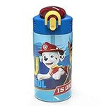 Zak Designs 16oz Kids Durable Plastic Spout Cover and Built-in Carrying Loop, Leak-Proof Water Bottle Design for Travel (16 oz, Paw Patrol Marshall)