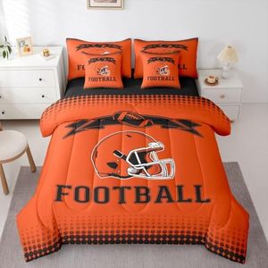 Erosebridal Rugby 3D Helmet Full Bedding Sets, Gridiron Seasonal Color Comforter Kids Boys Sports Fans Gifts Bedding Bedroom Decor Competition Ball Games Bed Set 7 Pcs