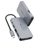 Vaku Luxos® USB Hub Type C Ultron Rage 6IN1 multiport USB 3.0 High-Speed Adapter connector (5GBPS) data transfer Converter Extension, Type C PD, VGA, Ethernet, 4K HDMI docking station USB A Port Compatible with Macbook Air Pro (M1, M2 etc), iPad Pro Air, Laptop, and Other Type C Mobile & Devices