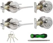 Exterior Door Lock Set with Deadbolt，Entry Door Handle and Single Cylinder Deadbolt Lock Round Locking Lever Set for Left or Right Sided Doors,Heavy Duty Satin Nickel（ All Keyed Alike） 2 Pack