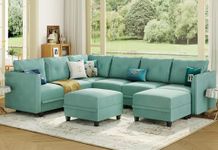 LLappuil Modular Sectional Sofa Oversized U Shaped Couch Reversible Sleeper 8 Seat Couch with Storage, Faux Leather Fabric Convertible Chaise Sofa for Living Room, Aqua Blue