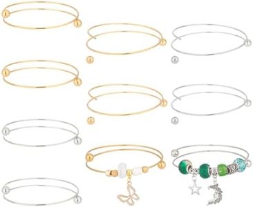 OLYCRAFT 10pcs 2.5” Stainless Steel Wire Bracelet 2 Colors Adjustable Bangle Bracelet Blank Cuff Bracelet with Removable Ball Bead for Jewelry Making - Gold & Platinum