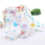 VEWIKZY | Muslin Cotton Face Towels for New Born Baby | Extra Soft Hankies Reusable Napkins for Infants Toddlers | Baby Care Soft & Absorbent | Random Prints | Pack of 5 (White)