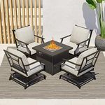 Grand patio 5-Piece Patio Furniture Sets with 30 Inch CSA Approved 50,000 BTU Square Propane Fire Pit Table,4 Rocking Frame Chairs with Gray Cushions