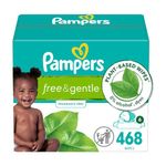 Pampers Free & Gentle 100% Plant-Based Fragrance Free Baby Wipes, 6 pack, 468 Count