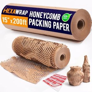 Honeycomb Packing Paper 15" x 200ft with 20 Fragile Stickers|Shipping & Moving Supplies|Small Business Packaging Supplies|Eco Friendly Bubble Wrap Packing Boxes for Moving