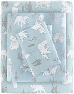 Sleep Philosophy True North by Cozy Flannel Warm 100% Cotton Sheet - Novelty Print Animals Stars Cute Ultra Soft Cold Weather Bedding Set, Queen, Blue Polar Bears 4 Piece