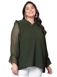 Indietoga Women's Plus Size Georgette Longline Tunic Tops (P10001448_Green Embroidered_6XL)