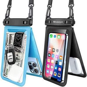 Niveaya Double Space Waterproof Phone Pouch - 2 Pack, Waterproof Phone Lanyard Case with iPhone 16/15/14/13/12 Pro Max up to 8.3", Phone Dry Bags for Vacation Beach Pool Kayak Cruise Travel Essentials