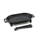 Ooni Cast Iron Grizzler Pan - Grill Frying Pan 31cm x 16cm, Griddle Plate with Removable Handle and Stainless Steel Trivet, Pre-Seasoned Non-Stick Oven Safe Cookware, Pizza Oven and BBQ Accessories