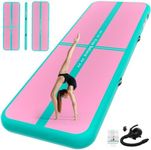 Pink Gymnastics Mat Inflatable Tumble Track Mats 10/13/16/20ft Training Mats for Home Air Mat for Kids with Pump 4”/6” Thick for Cheerleading/Yoga/Exercise/Parkour/Beach/Park/Water
