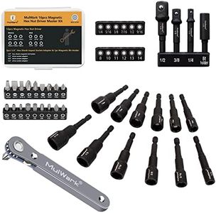 MulWark 16PC Magnetic Nut Driver Set - SAE and Metric W/Impact Socket Adapters & Bit Holder & 20pc 1/4 Ultra Low Profile Mini Ratchet Wrench Close Quarters Screwdriver Set with High Torque